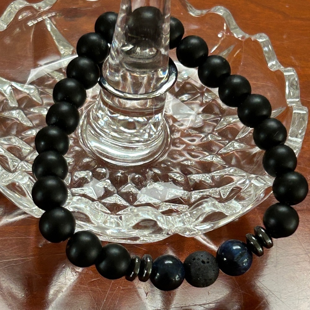 Stackable Bead Bracelet Blue Stone Bead And Black… - image 2